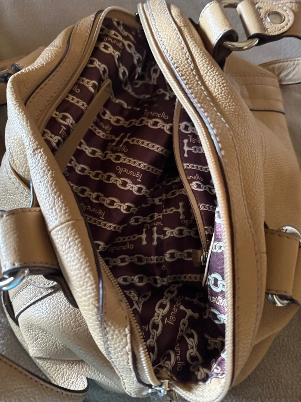 Tignanello Pebbled Leather Shoulder Bag in Tan